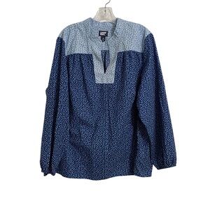 Lands End Blue Floral Blouse long Sleeve Cotton Top Spring Cottagecore  Fall 1X